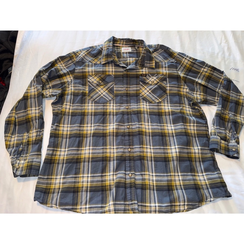 Wrangler Mens 3XT Blue Yellow Plaid Long Sleeve Stretch Button Down Shirt 11486